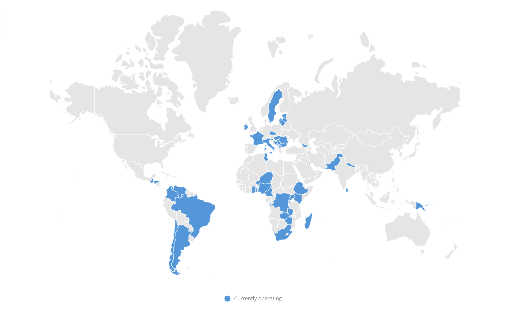 Map showing countries where Advocacy and Legal Advice Centres are currently operating