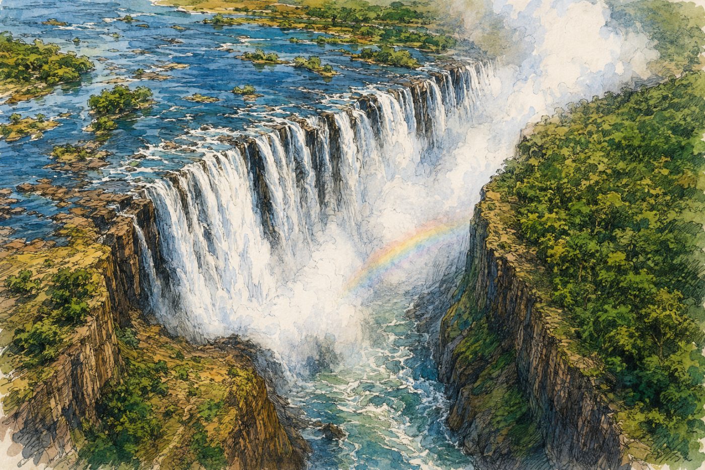 Sketch of Victoria Falls and the Zambezi River near the Batoka Gorge context