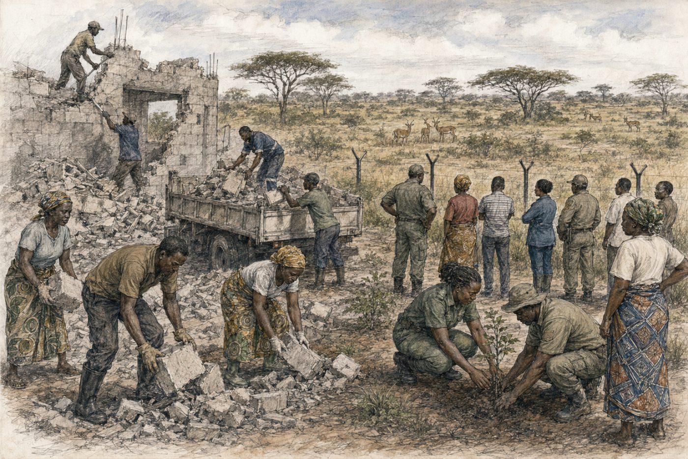 Sketch of demolition and habitat restoration work near Lusaka National Park